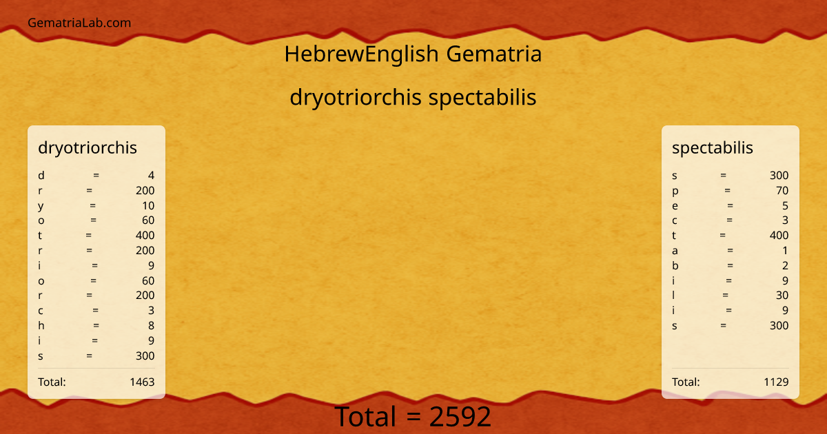 dryotriorchis spectabilis in hebrewEnglish Gematria